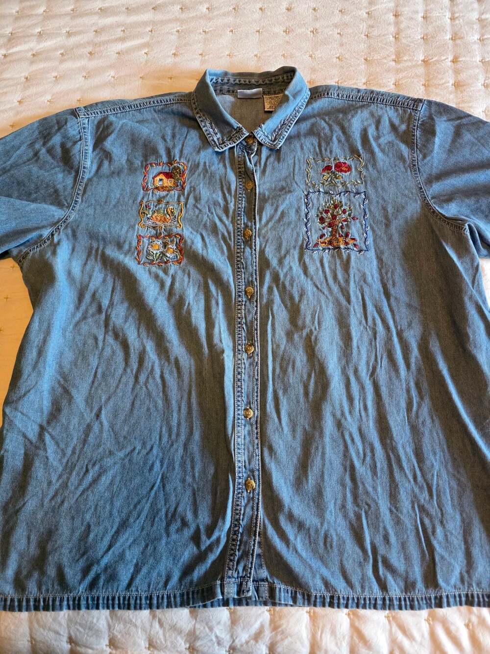 Vintage Bobbie Brooks Woman Embroidered Denim Button-Up Shirt Plus Size 22W/24W